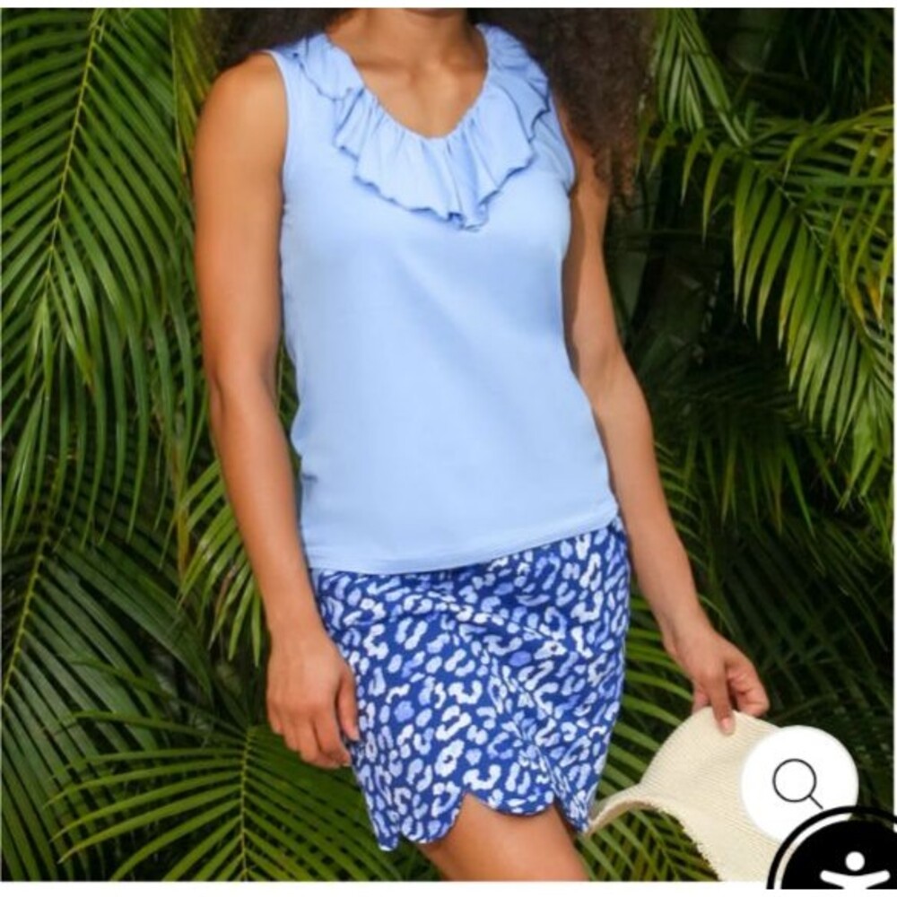 AnaClare Sassy Scallop Blue Athena Animal Print Knit Skort Active Casual  Size S